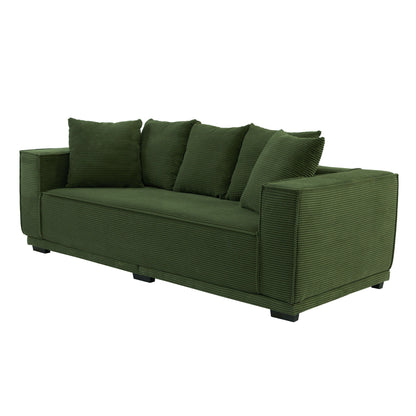 Green Corduroy Upholstered 3-seater Sofa with Toss Pillows