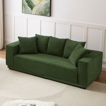 Green Corduroy Upholstered 3-seater Sofa with Toss Pillows