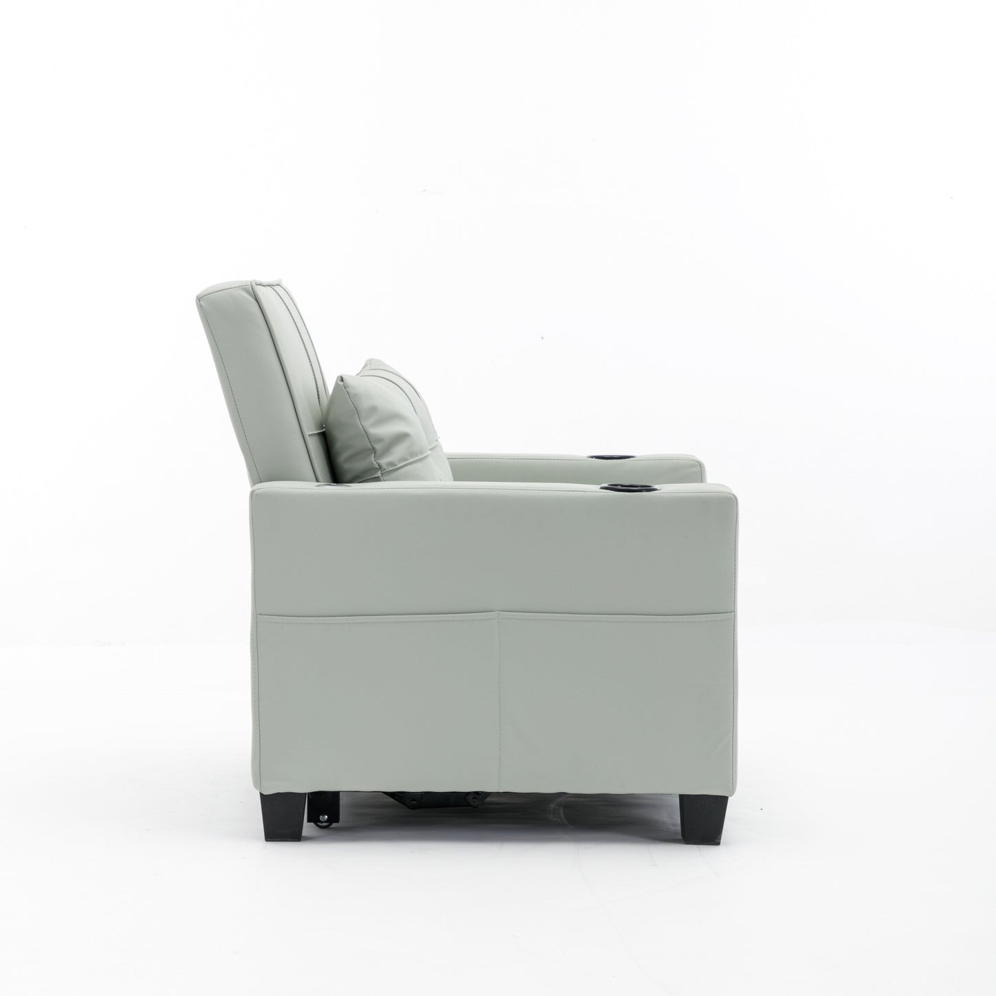 Green Faux Leather Convertible Sofa Bed with USB Ports