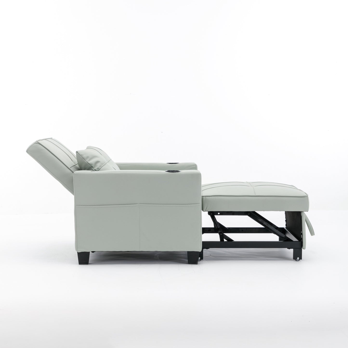 Green Faux Leather Convertible Sofa Bed with USB Ports