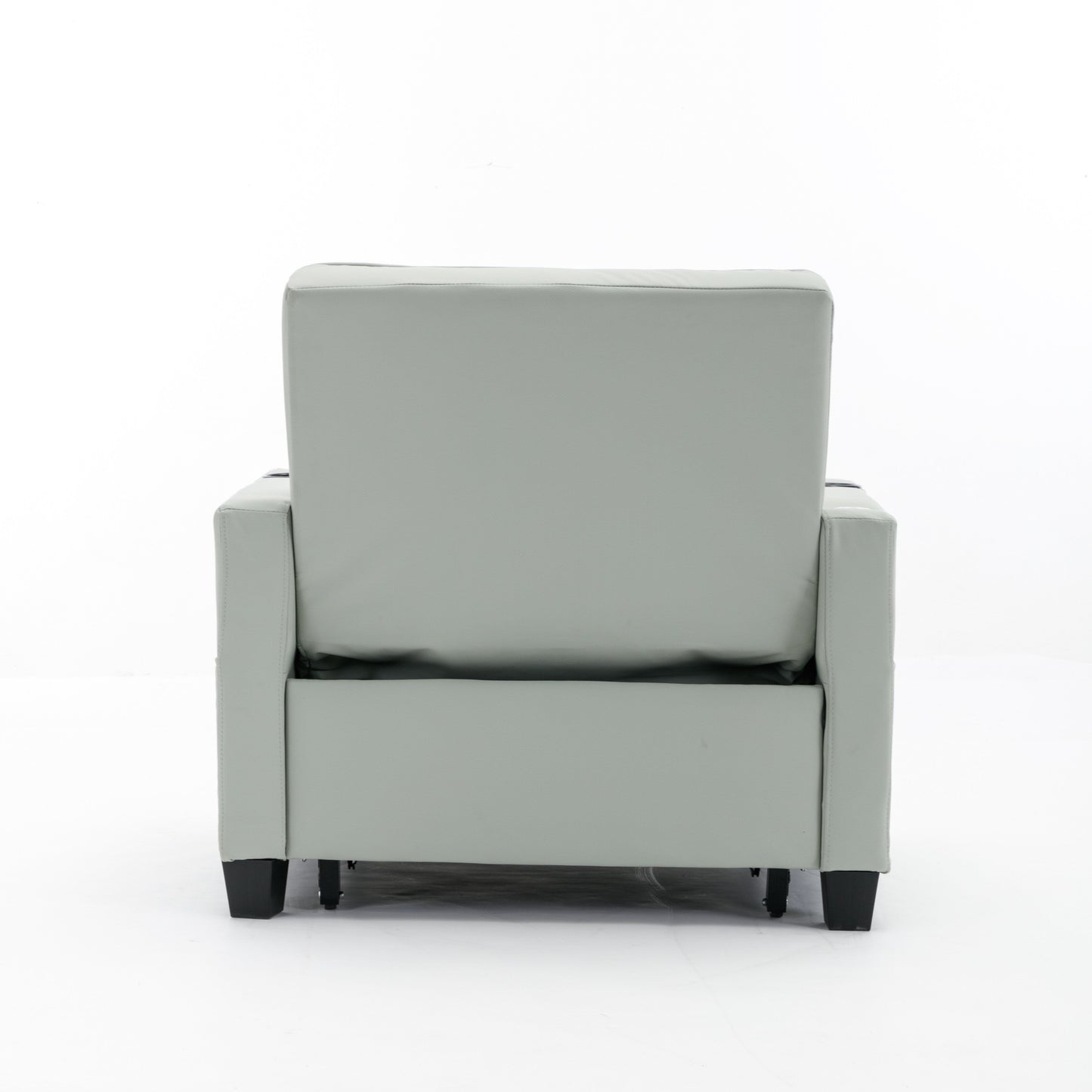 Green Faux Leather Convertible Sofa Bed with USB Ports