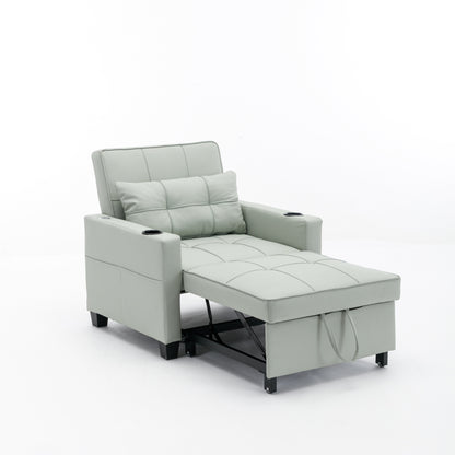 Green Faux Leather Convertible Sofa Bed with USB Ports
