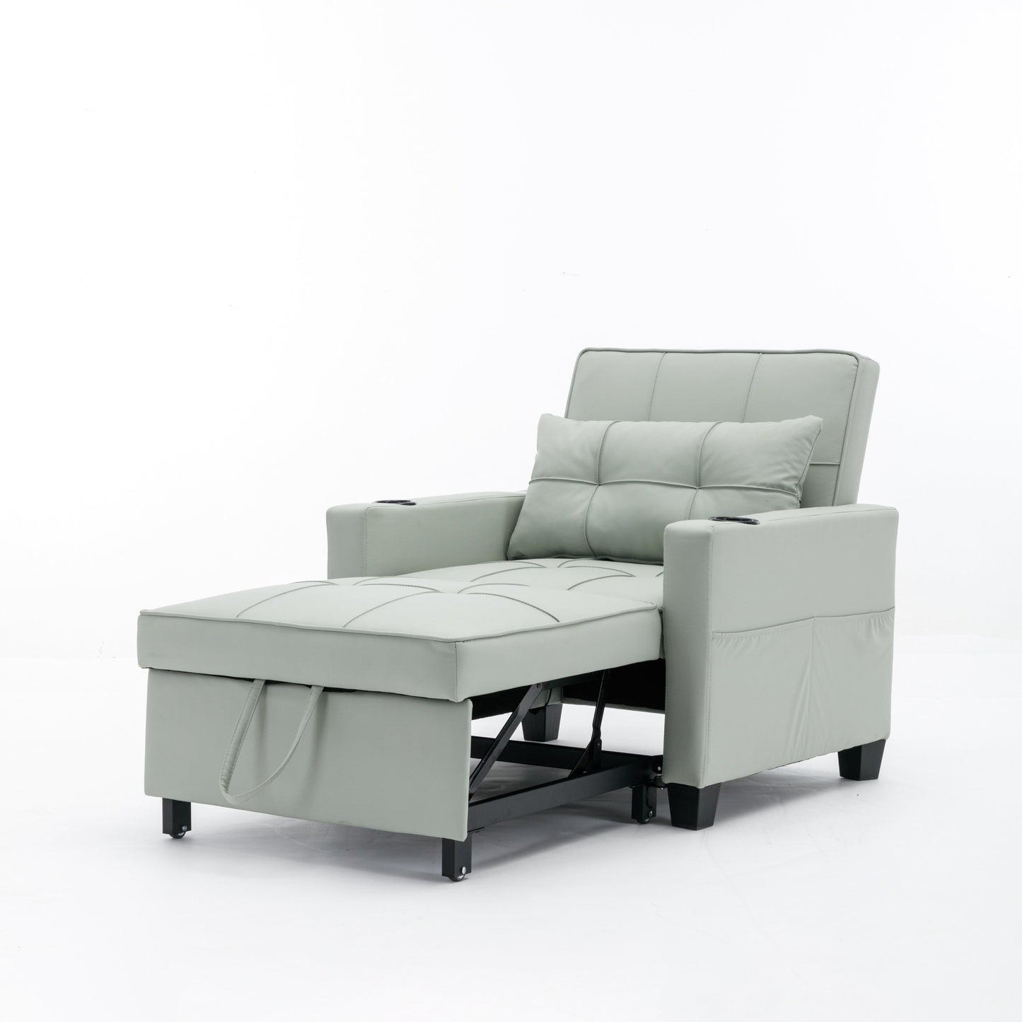 Green Faux Leather Convertible Sofa Bed with USB Ports