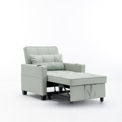 Green Faux Leather Convertible Sofa Bed with USB Ports