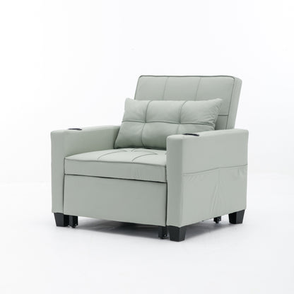 Green Faux Leather Convertible Sofa Bed with USB Ports