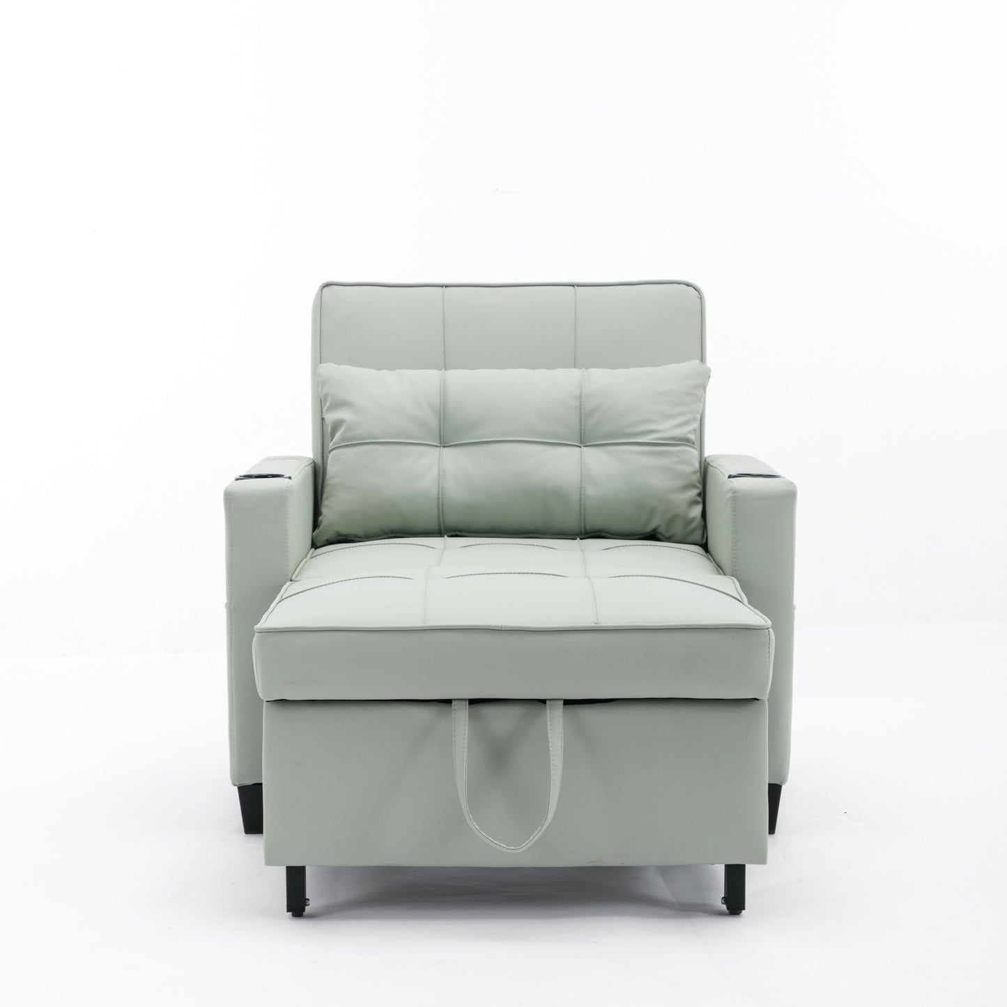 Green Faux Leather Convertible Sofa Bed with USB Ports