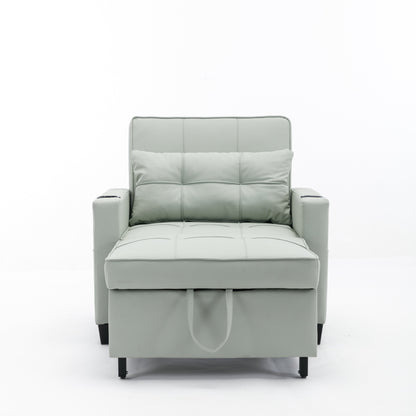 Green Faux Leather Convertible Sofa Bed with USB Ports