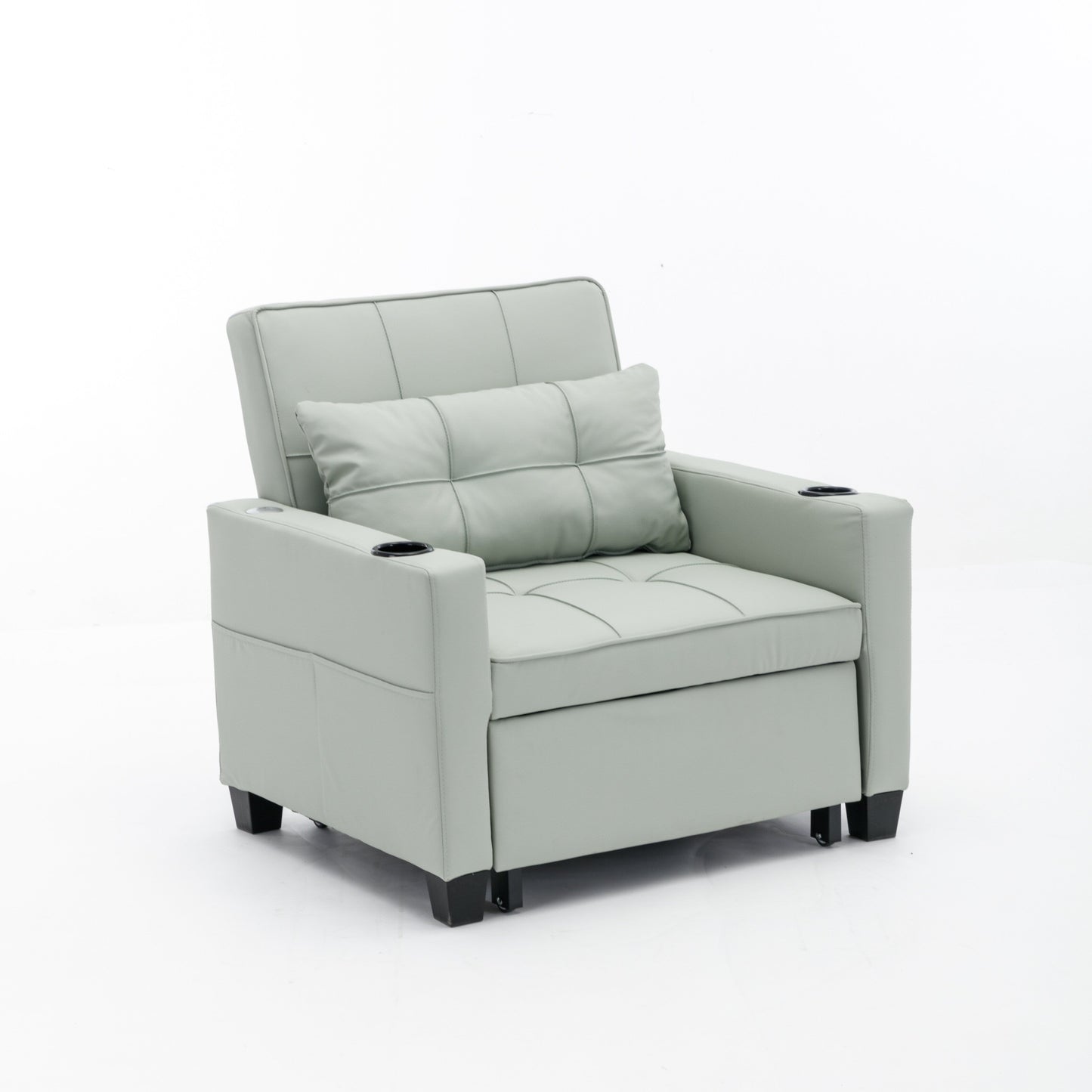 Green Faux Leather Convertible Sofa Bed with USB Ports