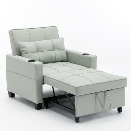 Green Faux Leather Convertible Sofa Bed with USB Ports