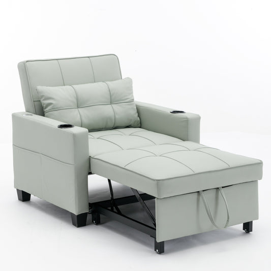 Green Faux Leather Convertible Sofa Bed with USB Ports