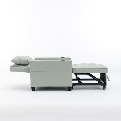 Green Faux Leather Convertible Sofa Bed with USB Ports