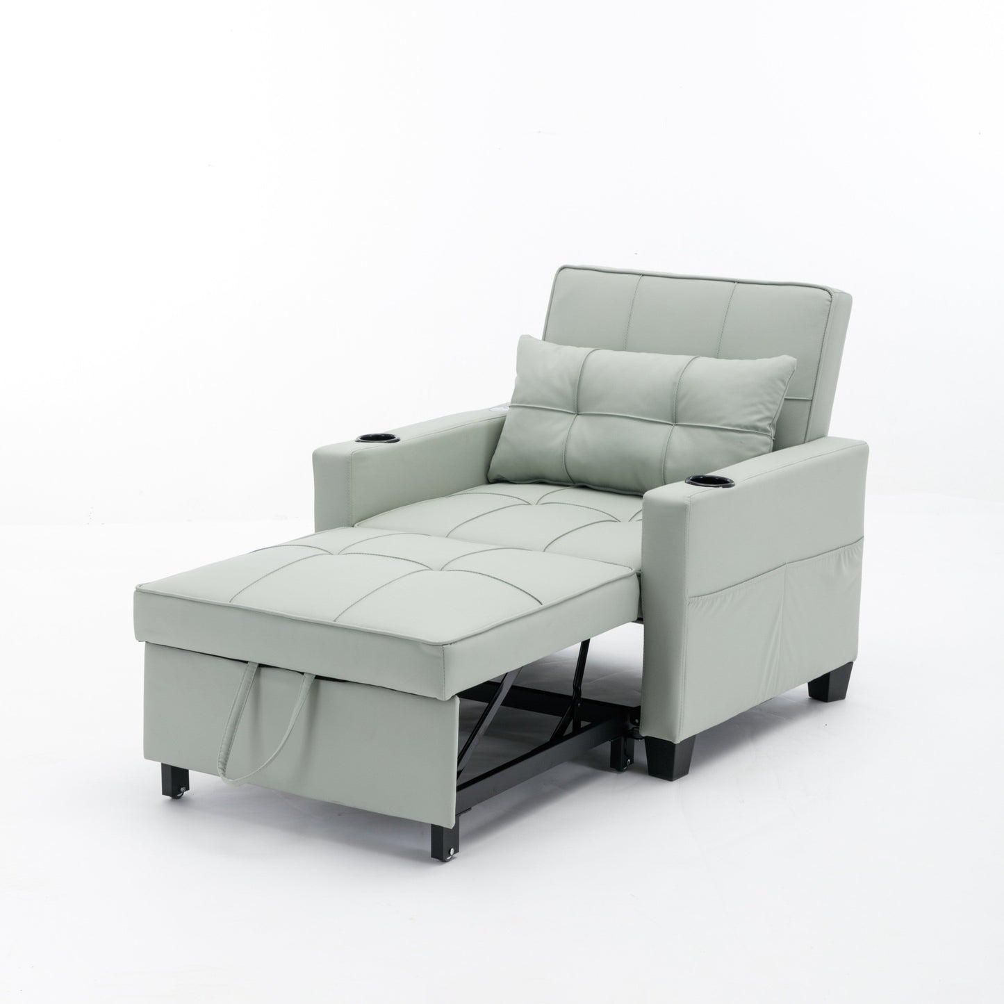 Green Faux Leather Convertible Sofa Bed with USB Ports