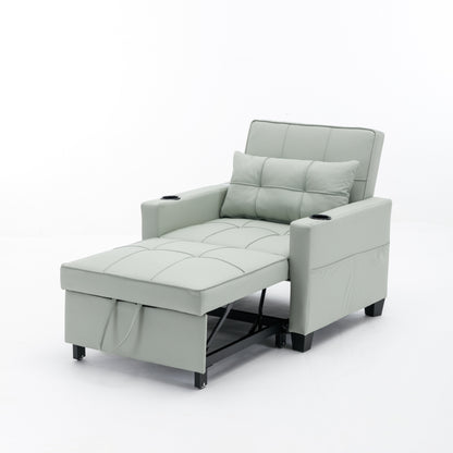 Green Faux Leather Convertible Sofa Bed with USB Ports