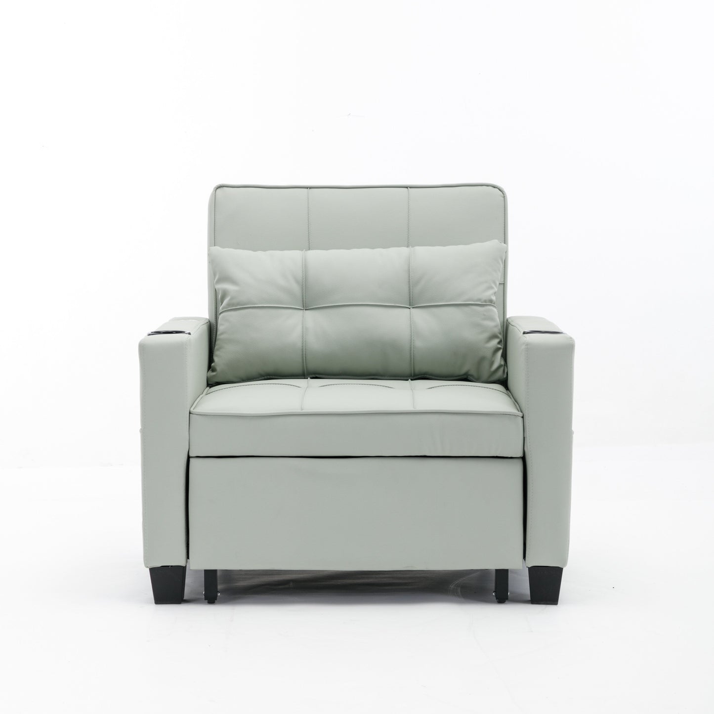 Green Faux Leather Convertible Sofa Bed with USB Ports