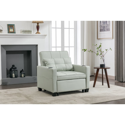 Green Faux Leather Convertible Sofa Bed with USB Ports