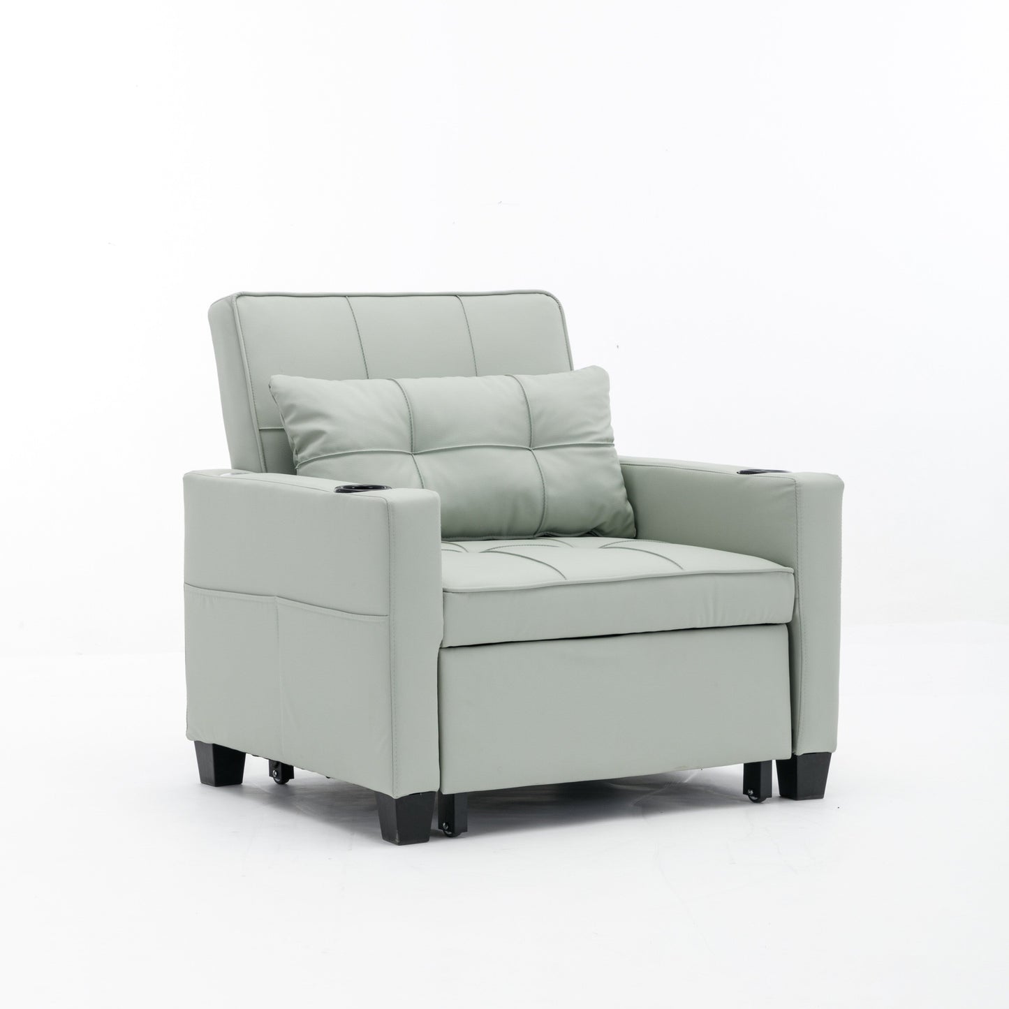 Green Faux Leather Convertible Sofa Bed with USB Ports