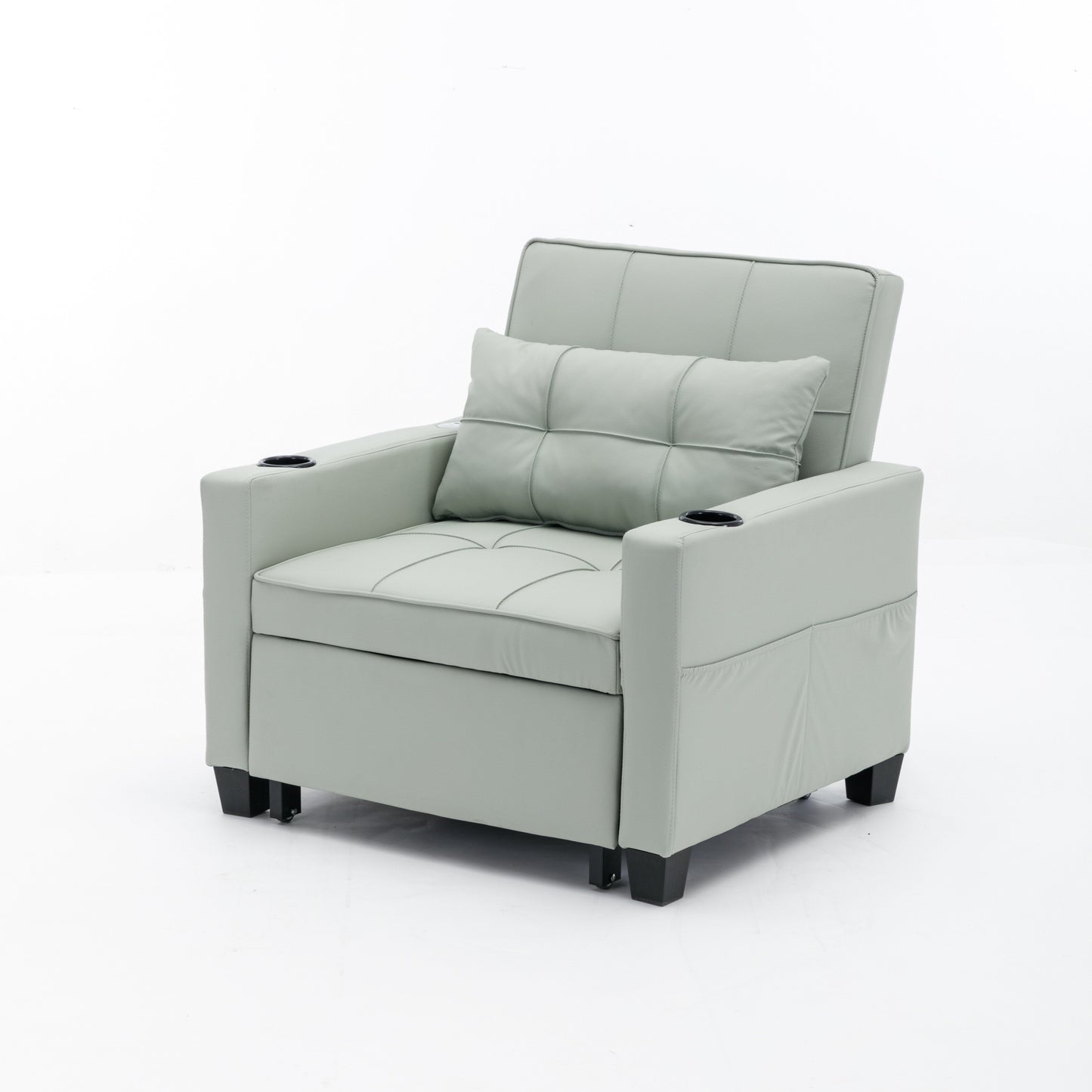 Green Faux Leather Convertible Sofa Bed with USB Ports