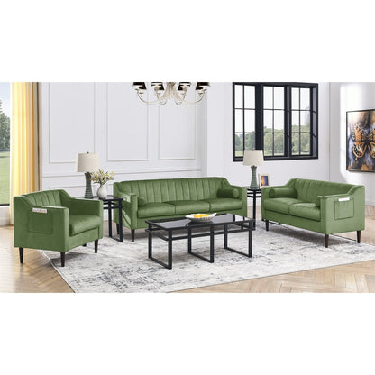 Green Mid Century Modern 55 Velvet Loveseat Chesterfield Upholstered Sofa with Wooden Frame and Pillows for Living Room