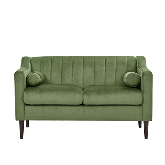 Green Mid Century Modern 55 Velvet Loveseat Chesterfield Upholstered Sofa with Wooden Frame and Pillows for Living Room