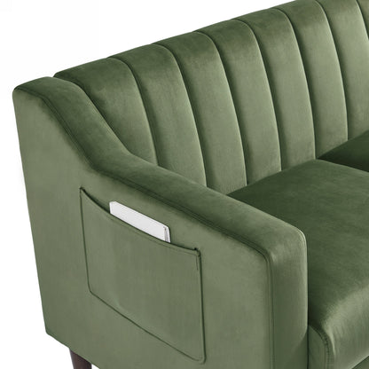 Green Mid Century Modern 55 Velvet Loveseat Chesterfield Upholstered Sofa with Wooden Frame and Pillows for Living Room