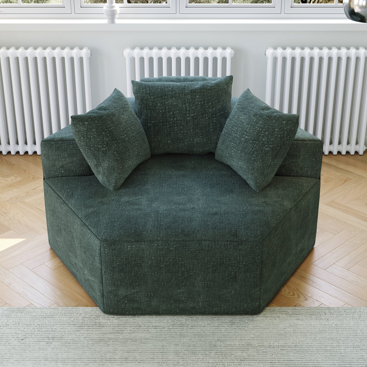 Green Modern 54 Chenille Sponge Single Sleeper Sofa with Backrest Pillow for Living Room for Living room