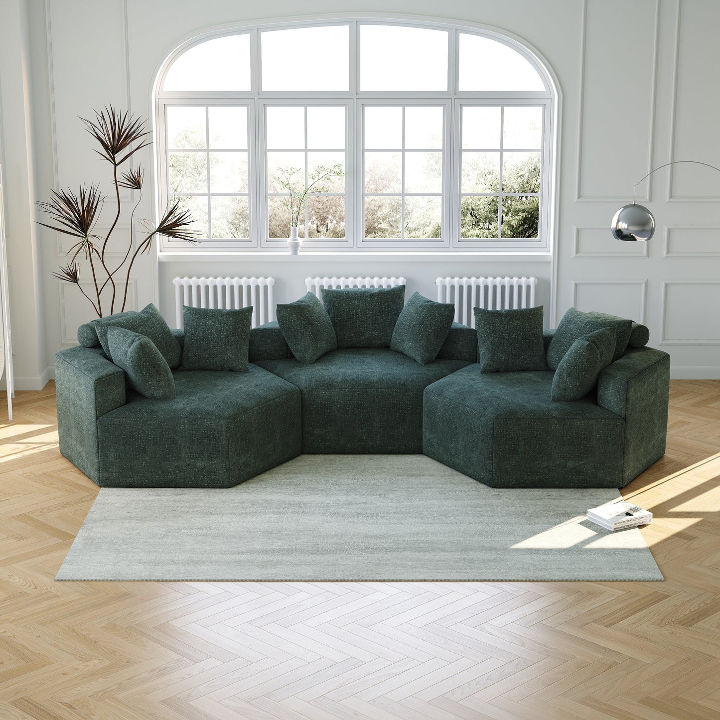Green Modern 54 Chenille Sponge Single Sleeper Sofa with Backrest Pillow for Living Room for Living room