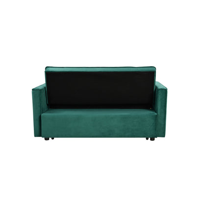 Green Modern 55.12 3 in 1 Flannel Loveseat Convertible Sofa Bed with Adjustable Backrest and Storage Space for Living Room