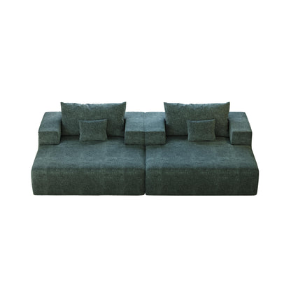 Green Modern 55 Chenille Sponge Single Sleeper Chair Sofa with Backrest Pillow for Living Room