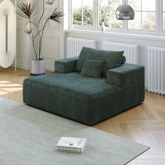 Green Modern 55 Chenille Sponge Single Sleeper Chair Sofa with Backrest Pillow for Living Room