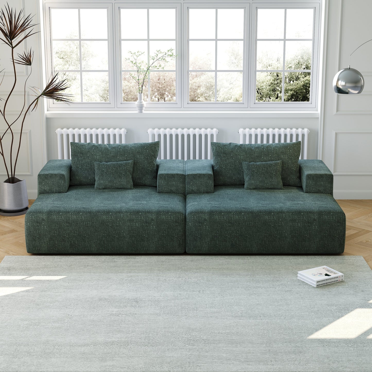Green Modern 55 Chenille Sponge Single Sleeper Chair Sofa with Backrest Pillow for Living Room