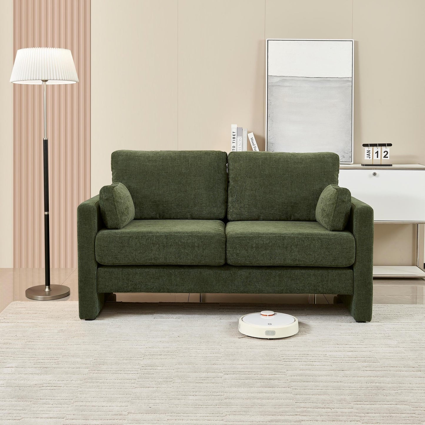 Green Modern 58.66 Chenille Loveseat Sofa with Back Cushions and Pillows for Living Room