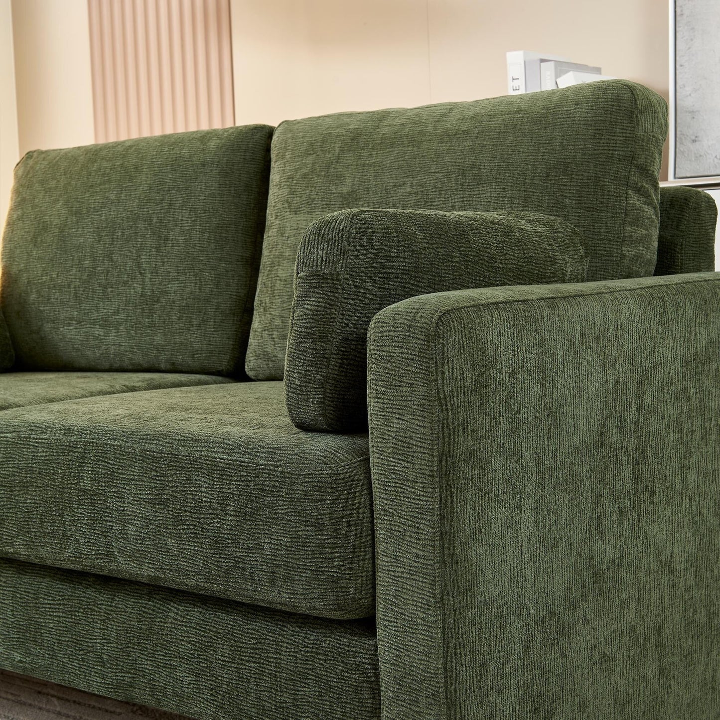 Green Modern 58.66 Chenille Loveseat Sofa with Back Cushions and Pillows for Living Room