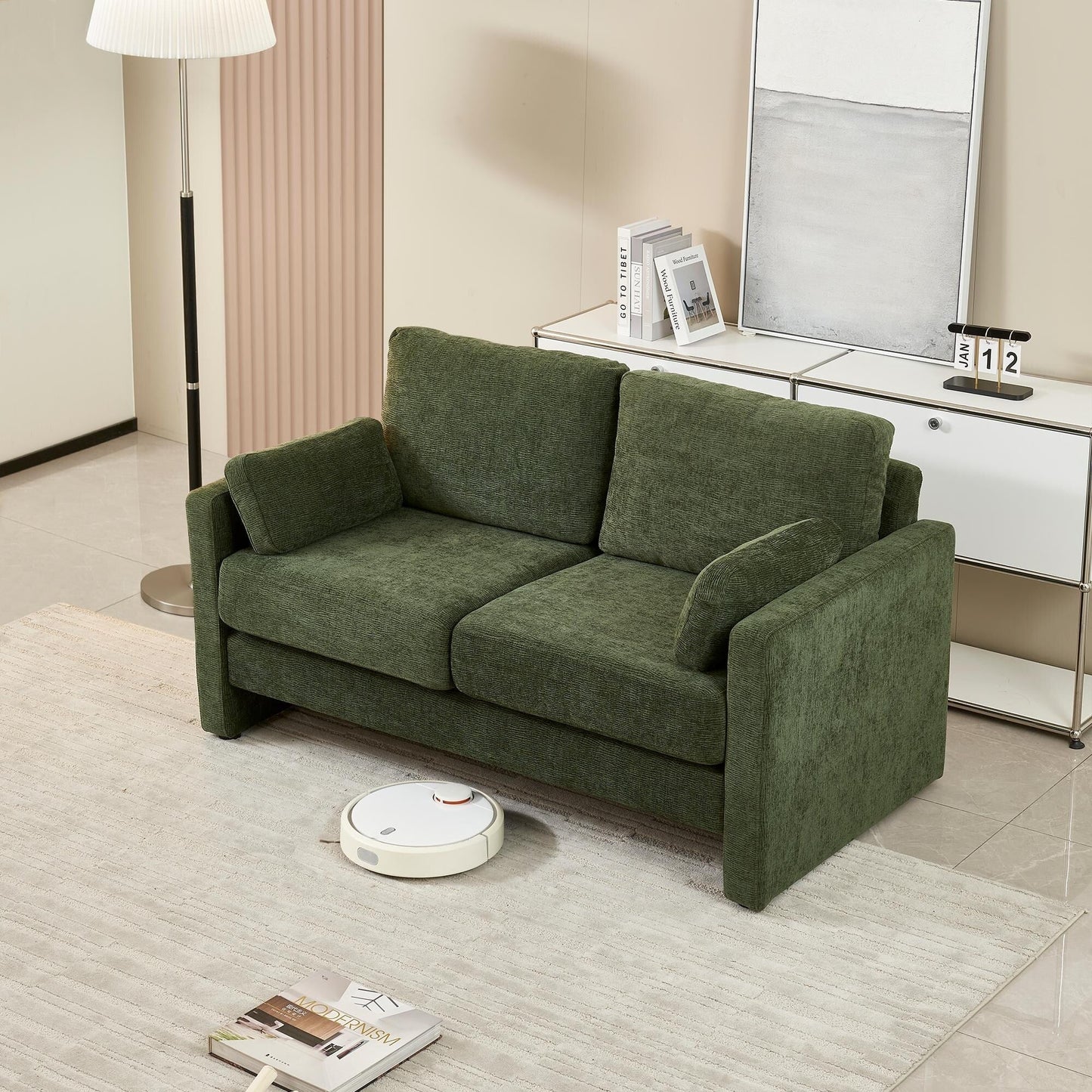 Green Modern 58.66 Chenille Loveseat Sofa with Back Cushions and Pillows for Living Room