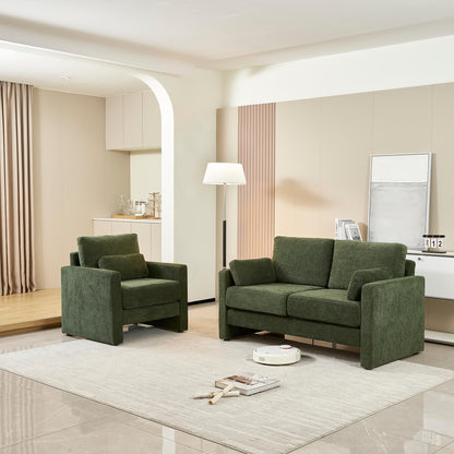 Green Modern 58.66 Chenille Loveseat Sofa with Back Cushions and Pillows for Living Room