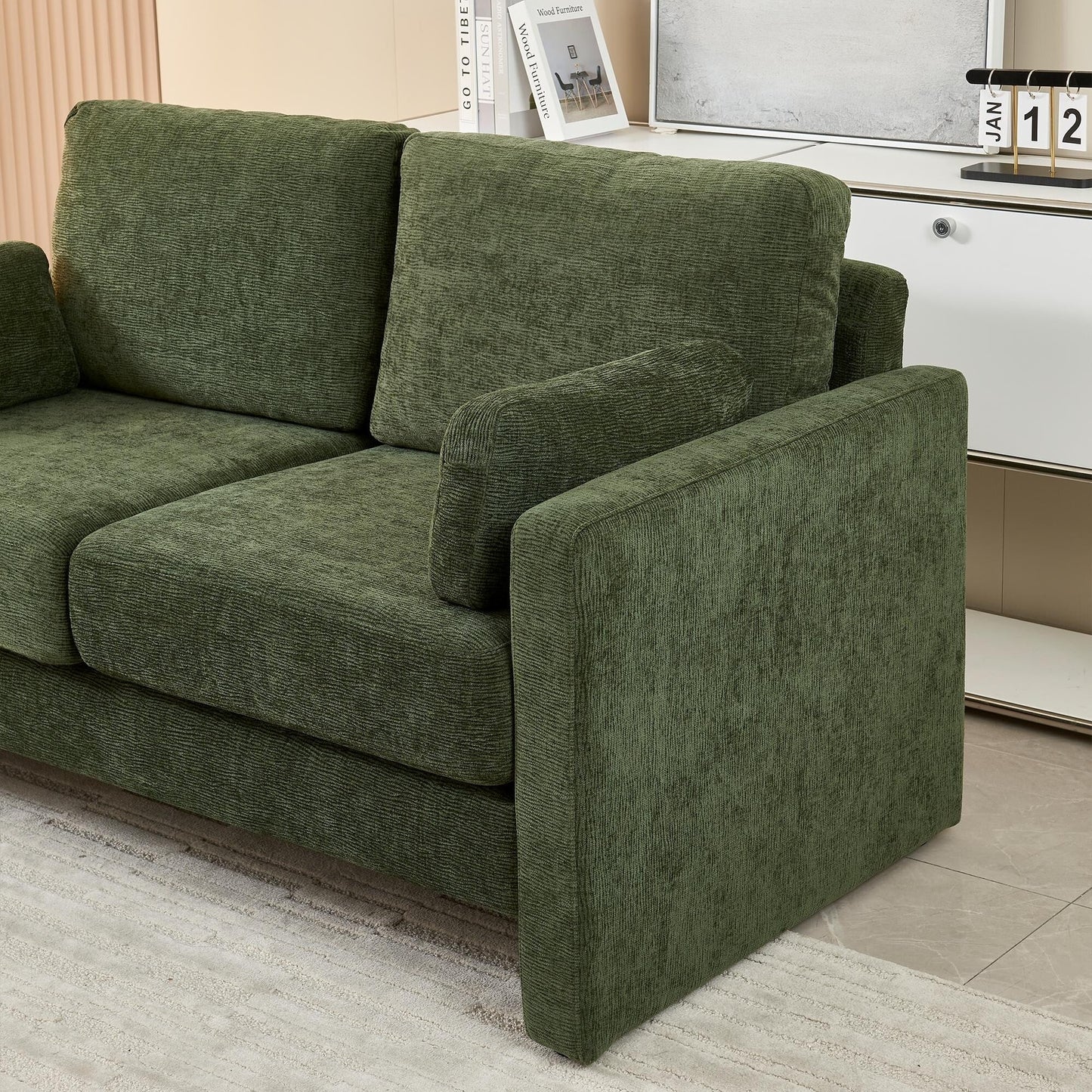 Green Modern 58.66 Chenille Loveseat Sofa with Back Cushions and Pillows for Living Room