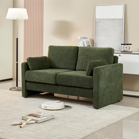 Green Modern 58.66 Chenille Loveseat Sofa with Back Cushions and Pillows for Living Room