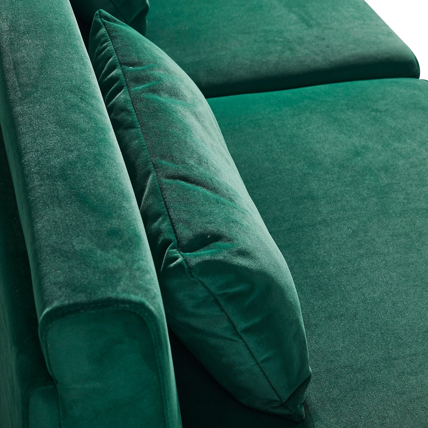 Green Modern 85.44 Velvet Upholstered Loveseat Sofa with Gold Legs and Pillows for Living Room