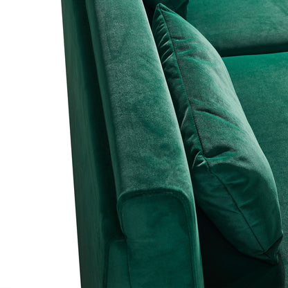 Green Modern 85.44 Velvet Upholstered Loveseat Sofa with Gold Legs and Pillows for Living Room