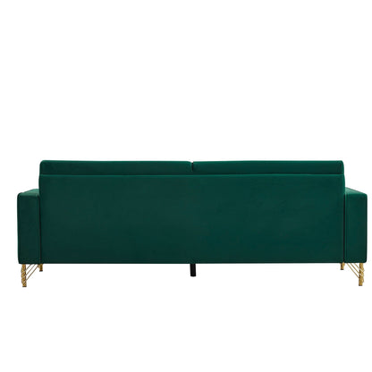 Green Modern 85.44 Velvet Upholstered Loveseat Sofa with Gold Legs and Pillows for Living Room