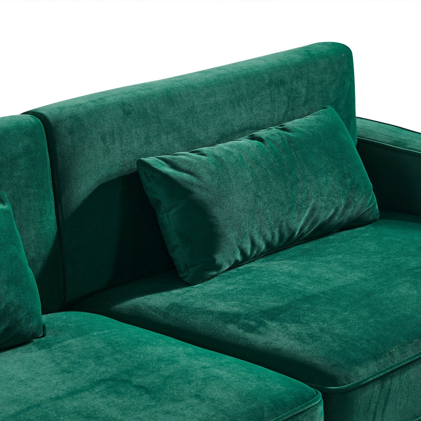 Green Modern 85.44 Velvet Upholstered Loveseat Sofa with Gold Legs and Pillows for Living Room
