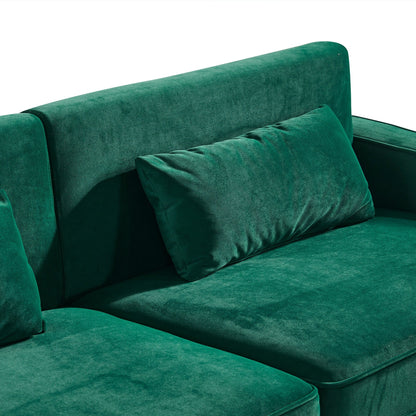 Green Modern 85.44 Velvet Upholstered Loveseat Sofa with Gold Legs and Pillows for Living Room