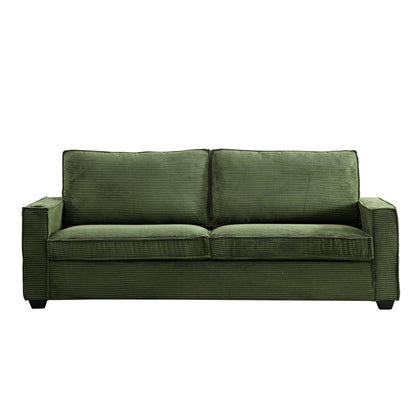 Green Modern 87.4 Corduroy 3-seater Deep Seat Sofa with Cup Holder and Storage Bags for Living Room