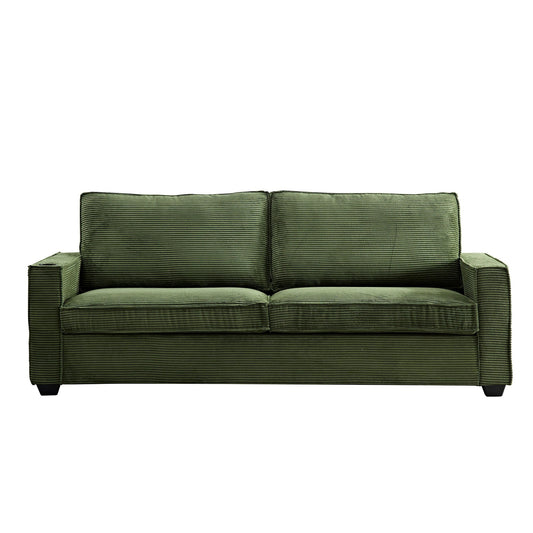 Green Modern 87.4 Corduroy 3-seater Deep Seat Sofa with Cup Holder and Storage Bags for Living Room