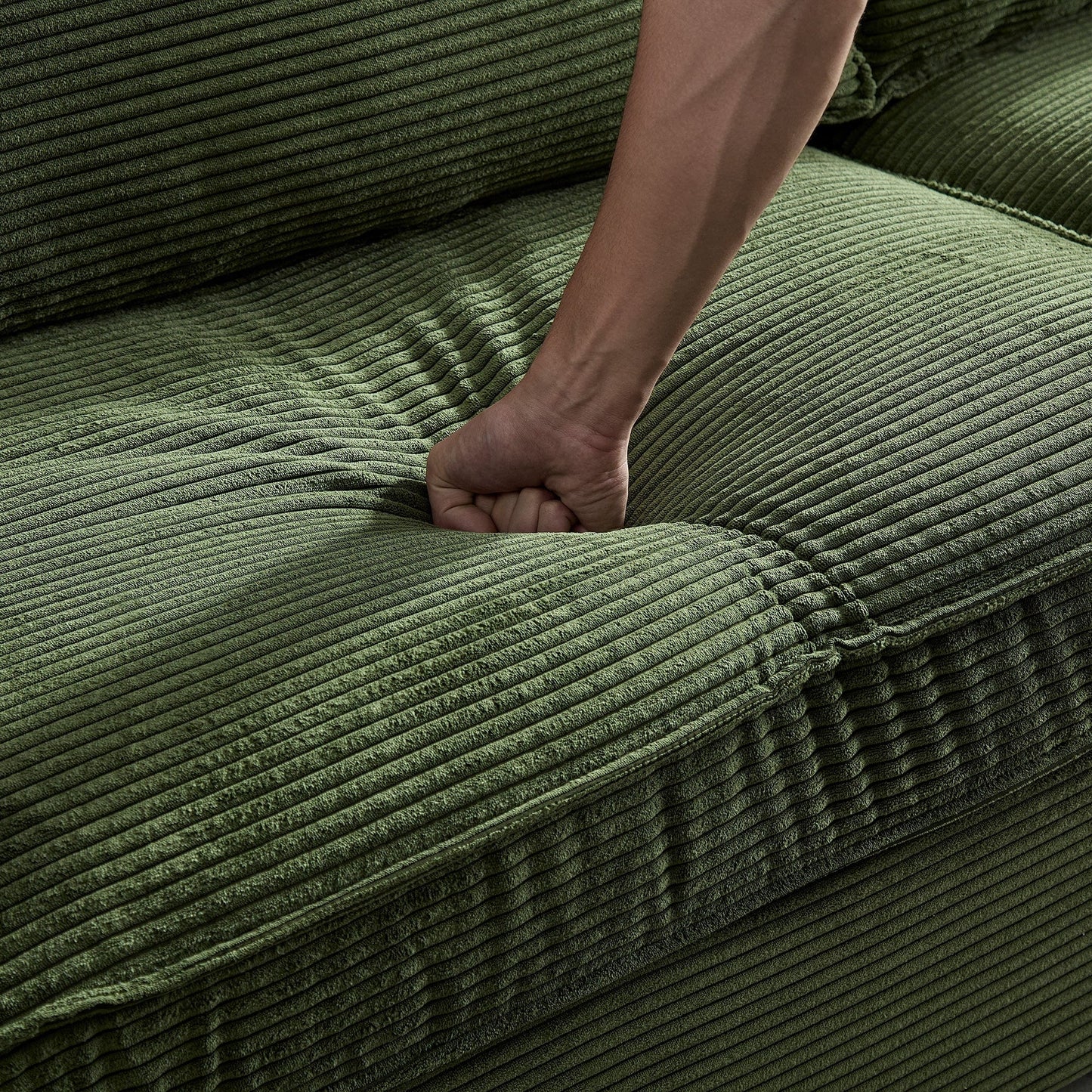 Green Modern 87.4 Corduroy 3-seater Deep Seat Sofa with Cup Holder and Storage Bags for Living Room