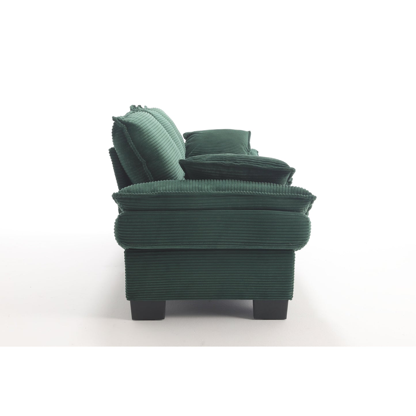 Green Modern 88.6 Corduroy 3-seater Sailboat Sofa with Two Pillows and Wide Plastic Feet for Living Room