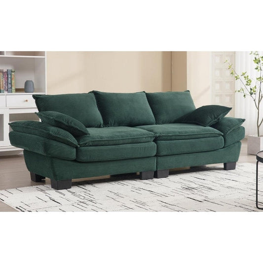Green Modern 88.6 Corduroy 3-seater Sailboat Sofa with Two Pillows and Wide Plastic Feet for Living Room