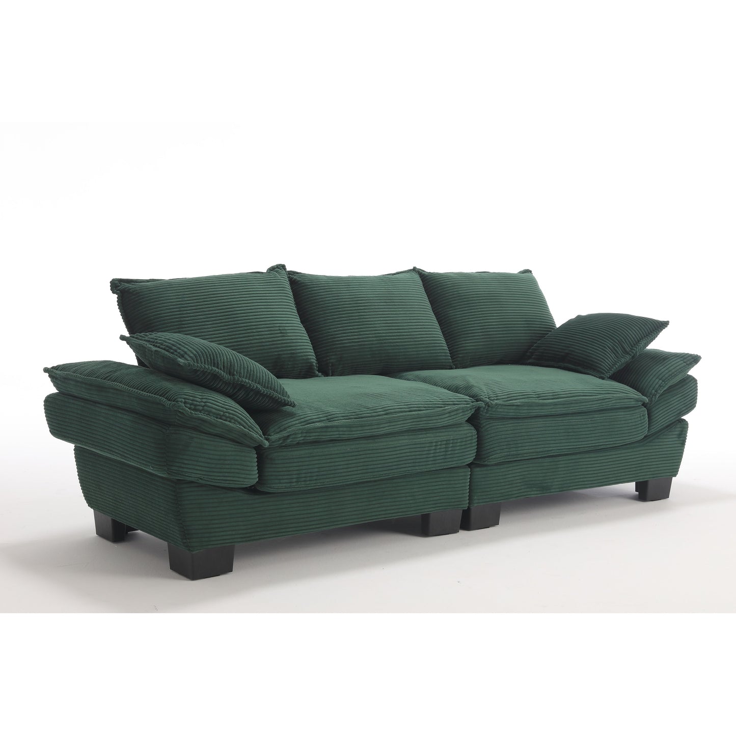 Green Modern 88.6 Corduroy 3-seater Sailboat Sofa with Two Pillows and Wide Plastic Feet for Living Room