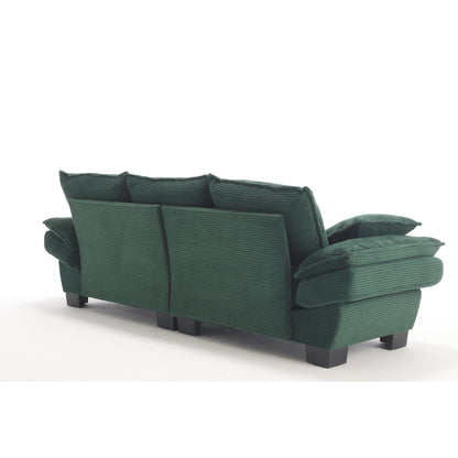 Green Modern 88.6 Corduroy 3-seater Sailboat Sofa with Two Pillows and Wide Plastic Feet for Living Room