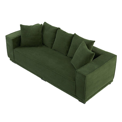 Green Modern 88.97 Corduroy Upholstered 3-seater Sofa with 5 Matching Toss Pillows for Living Room