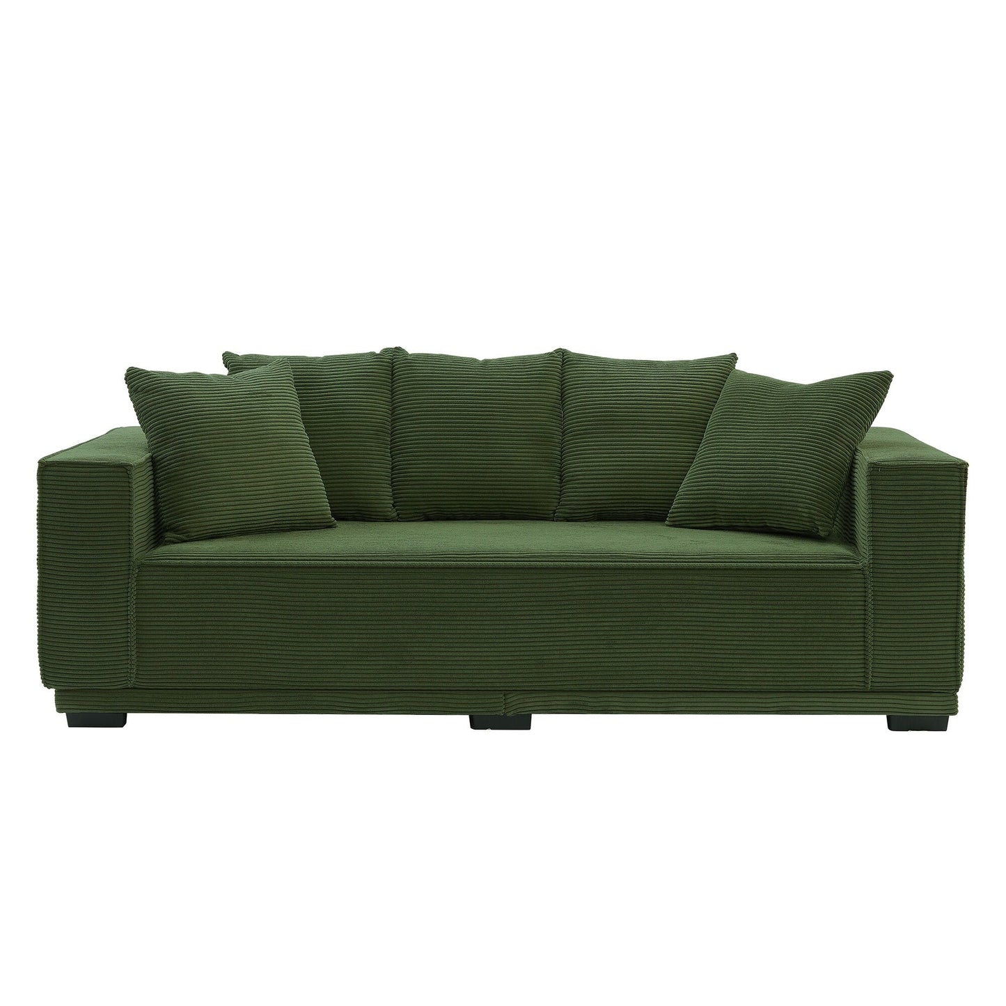 Green Modern 88.97 Corduroy Upholstered 3-seater Sofa with 5 Matching Toss Pillows for Living Room